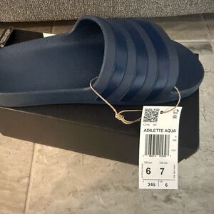 adidas Black and White Slide Sandal Box with Logo
